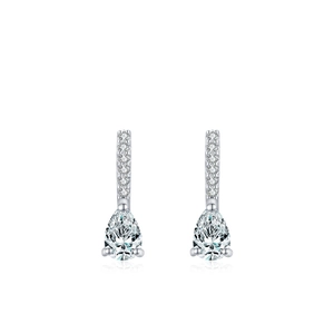Elegant S925 sterling silver drop earrings with pear-cut crystals and paved zircon stones