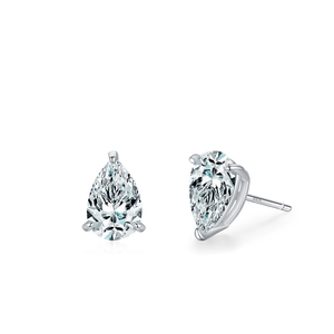 Elegant S925 sterling silver pear cut cubic zirconia stud earrings with three-prong setting