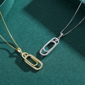S925 sterling silver minimalist double oval ring pendant necklace in gold and silver finish