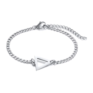Unisex geometric stainless steel Cuban chain bracelet with hollow triangle pendant