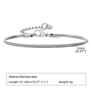 Minimalist stainless steel round snake chain bracelet with adjustable lobster clasp