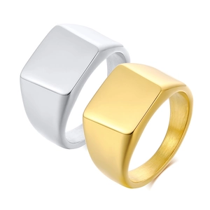 Chevalières en acier inoxydable poli en or et argent avec dessus plat carré chic