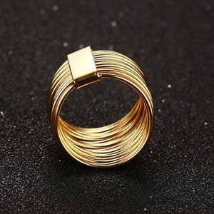 Minimalist gold plated multi-layer stainless steel ring with stacked geometric bands