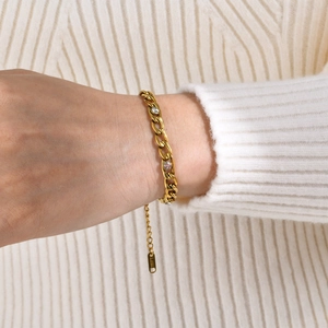 Fashion Stainless Steel Gold Plated Chain Bracelet For Women With Rhinestone Round Inlay Adjustable Jewelry Gift