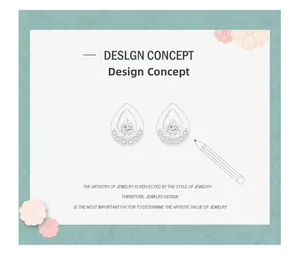 Detailed design sketch of S925 sterling silver teardrop earring with pave-set stones