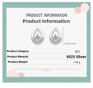Detailed view of S925 sterling silver teardrop earrings with central zircon and pavé setting