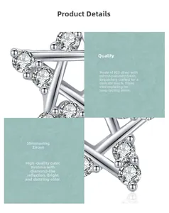 Macro view of S925 sterling silver star earring with micro-set cubic zirconia and plating