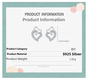 Detailed view of S925 silver interlocking heart earrings with cubic zirconia micro-pave