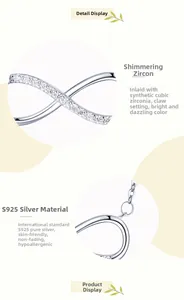 Macro detail of S925 sterling silver infinity pendant with sparkling cubic zirconia stones