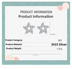 Detailed specs for s925 silver star stud earrings with pave-set zircon stones