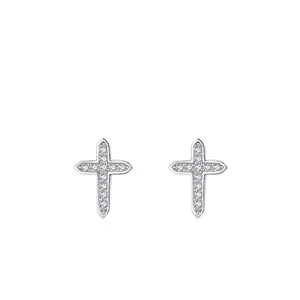 Boucles d'Oreilles Clous Croix en Argent Sterling 925 Avec Zirconia Bijoux de Mode Minimalistes pour Femmes Accessoires de Mariage Fête