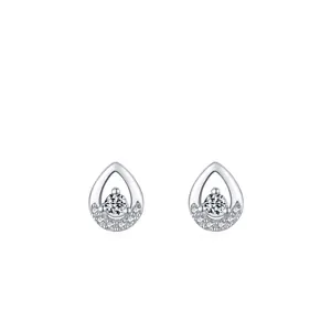 925 Sterling Silver Teardrop Stud Earrings For Women Luxurious Zirconia Inlaid Hollow Water Drop Earrings Minimalist Jewelry