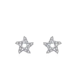 S925 Sterling Silver Star Stud Earrings For Women Exquisite Zirconia Inlaid Hollow Star Earrings Shiny Lightweight Jewelry