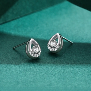 S925 sterling silver teardrop stud earrings with hollow design and sparkling cubic zirconia