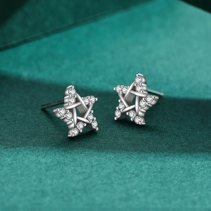 Elegant S925 sterling silver star stud earrings with sparkling cubic zirconia inlay