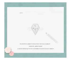 Croquis détaillé d'une bague en argent sterling en forme de goutte, concept halo