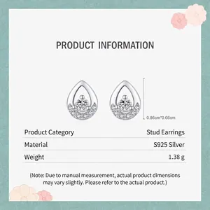 Elegant S925 sterling silver waterdrop stud earrings with diamonds and product specs