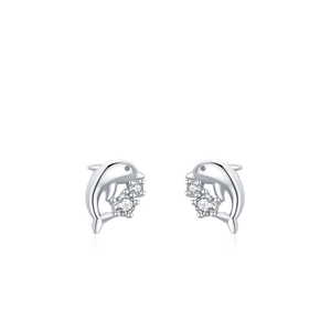 Boucles d'oreilles dauphin en argent sterling S925 avec incrustations de zircons brillants