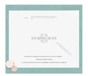 Conceptual design sketch of an oval cut diamond silver ring with floral borders
