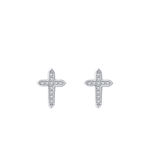 Boucles d'oreilles clous croix en argent s925 serties de pierres de zircon scintillantes