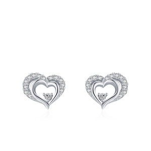 Elegant S925 sterling silver hollow heart earrings with sparkling cubic zirconia pavé