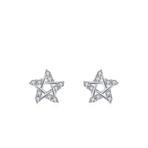 Elegant S925 sterling silver star stud earrings with sparkling cubic zirconia inlay