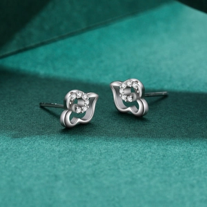 S925 sterling silver butterfly stud earrings with sparkling micro-inlaid zircon stones