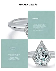 Détails de la bague goutte en argent 925 avec zirconium et placage triple couche