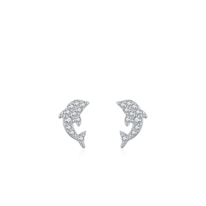 Exquisite S925 sterling silver dolphin stud earrings with sparkling pave zircon stones