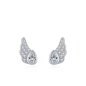 925 Sterling Silver Angel Wing Stud Earrings For Women Zirconia Inlaid Pear Cut Stone Wedding Party Elegant Jewelry Gift