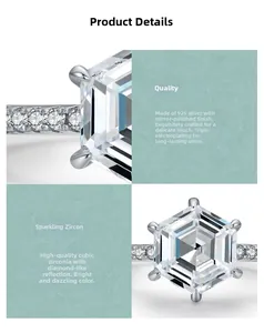 Dettagli della fascia in argento S925 con zirconia cubica taglio smeraldo