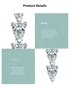 Détails macro des boucles d'oreilles goutte en argent 925 avec pierres d'oxyde de zirconium