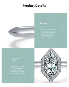 Vues détaillées de la bague en argent S925 avec CZ marquise et polissage miroir