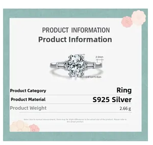 S925 silver ring technical specs showing oval center stone and side trapezoid diamonds