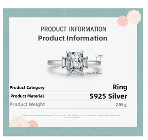 Detail specifications of S925 sterling silver ring with 0.89cm rectangular cubic zirconia