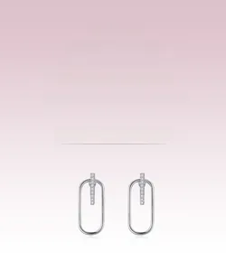 Detail of s925 silver geometric drop earrings featuring a micro-set zircon vertical bar