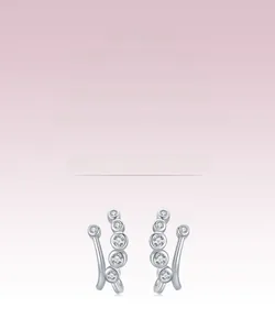 Macro view of 925 silver bubble earrings featuring five curved clear zircon stones