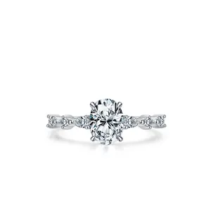 S925 Sterling Silver Oval Cubic Zirconia Ring For Women Elegant Inlaid Zircon Engagement Wedding Party Finger Ring Jewelry