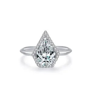 Bague Halo en Argent Sterling 925 avec Zirconia Taille Poire pour Femme Plaqué Or Blanc Bague de Fiançailles Bijoux