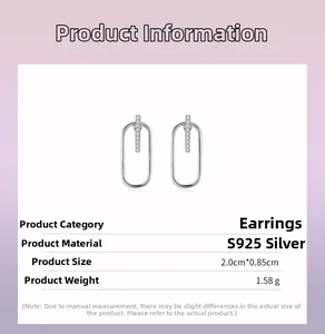 Detailed size specifications for the S925 sterling silver geometric oval stud earrings