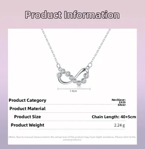 Spécifications de taille pour collier infini en argent 925 avec pendentif de 1,9 cm
