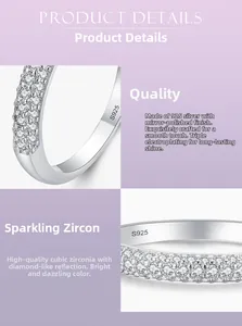 Detailed view of S925 sterling silver ring with cubic zirconia and mirror finish