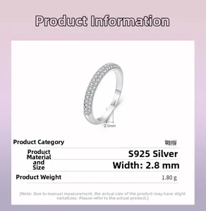 Macro detail of S925 sterling silver ring with 2.8mm band width and pave zircon setting
