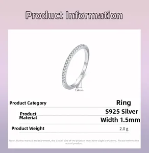 Detail showing S925 sterling silver stamp and 1.5mm thin band with micro pavé stones