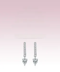 Detailed view of pear-cut sparkling zircon earrings in S925 sterling silver settings