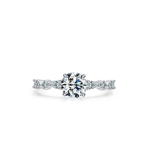 S925 sterling silver ring with 1 carat round brilliant cut stone and side accents