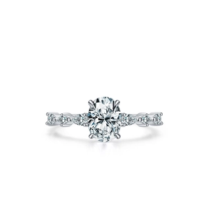 Classic S925 sterling silver ring featuring a large oval centerpiece and pear-cut side stones