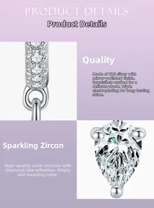 Detailed macro view of S925 sterling silver waterdrop earrings with zircon stones
