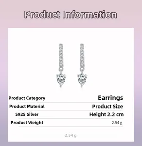 Detail view of S925 silver teardrop earrings showing 2.2 cm height and 2.54 g weight specs