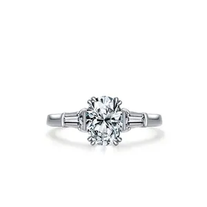 925 Sterling Silver Zirconia Ring For Women Elegant Oval Cut Three Stone Engagement Wedding Ring Baguette Side Stones Jewelry